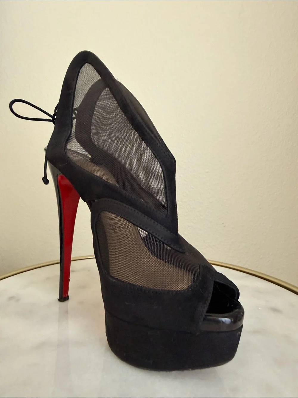 Christian Louboutin Bridget 140 Mesh & Suede Platform Booties - Size 36.5